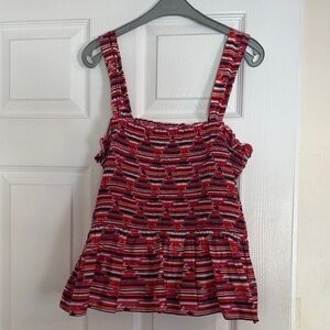 LOFT Red and Pink Striped Tank Top